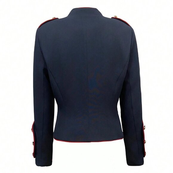 Navy Blue Casual Women's Single Breasted Color Block Long Sleeve Jacket - Picture 2 of 4
